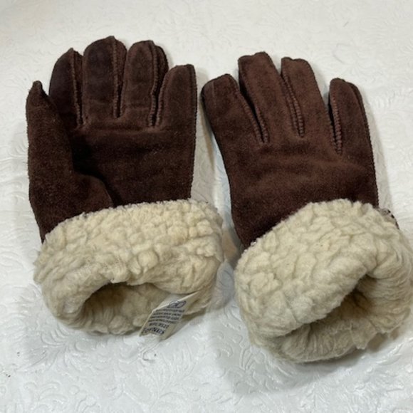 Ladies Fownes Chestnut Brown Suede Gloves Borg Lining Med - Picture 7 of 7